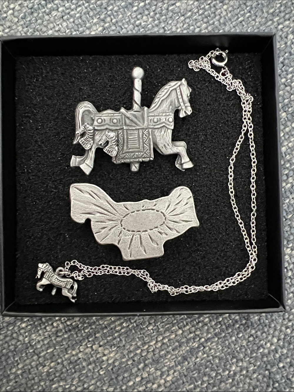 Vintage 1980’s Torino Fine Pewter Carousel Horse Trinket Jewelry Set